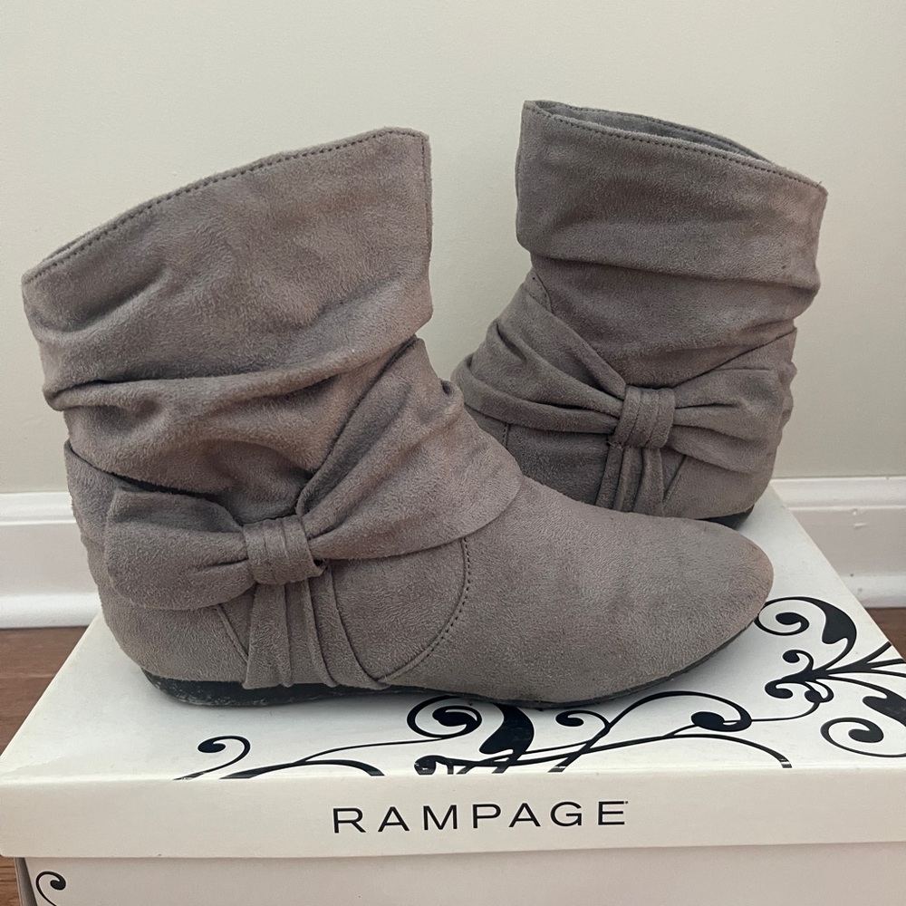 Rampage Brie Grey Faux Suede Bow Ankle Boots